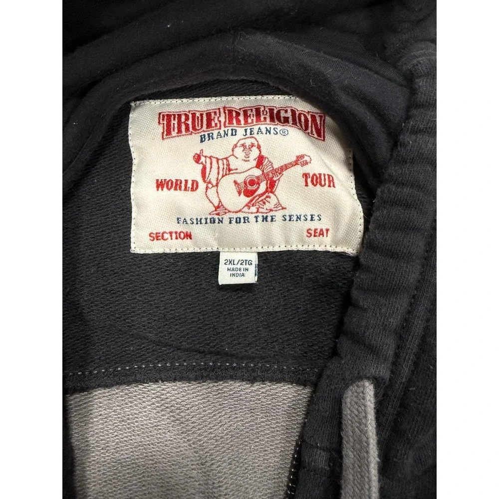 True Religion Zip Up Hoodie Graphic‎ Logo Black Grey Men's L Tagged Women's 2XL